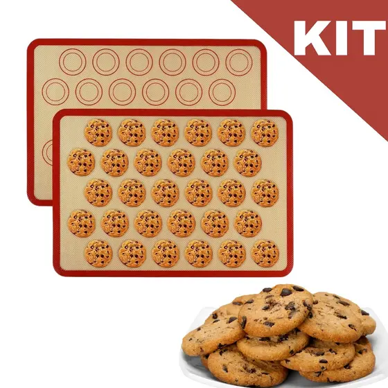 KIT Tapete De Silicone E Fibra De Vidro Culinário 42x30cm poder usar no forno casa