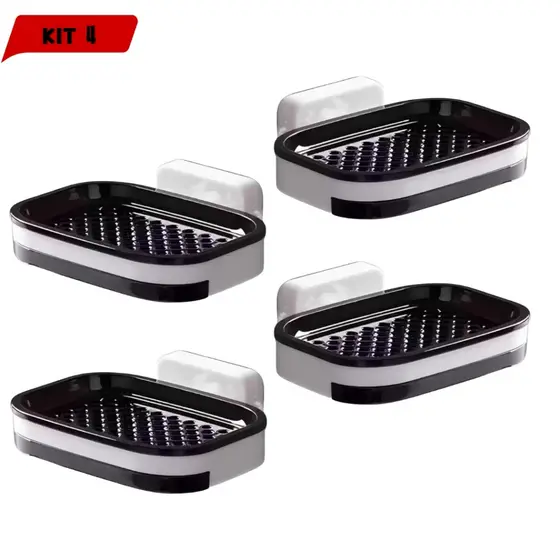 Kit 4 Saboneteiras Adesiva de Parede Com Bandeja e Sem Perfuração