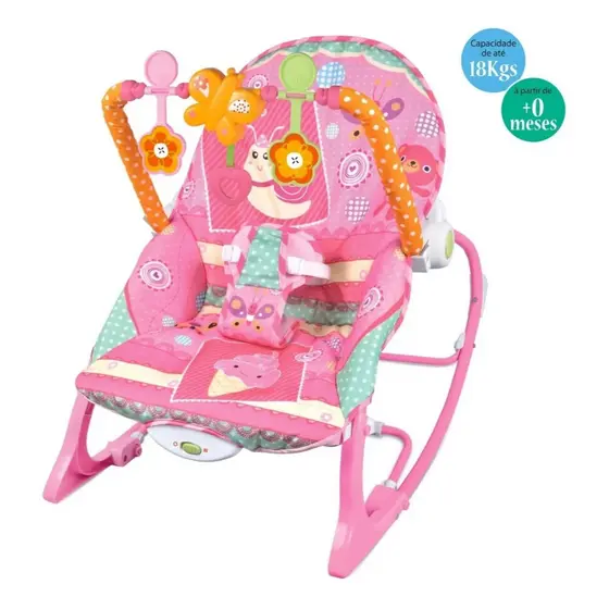 Maxi Baby Cadeira Descanso Balanço Bebê Rosa Fun Time Musical Vibração Metal/Poliéster 18kg