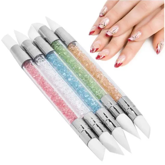 Kit 5 Pincéis Silicone Decoração Unhas 3D Profissional Nail Art