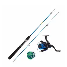 Kit pesca Vara Dharma 2 partes 1,50m + molinete dh com linha