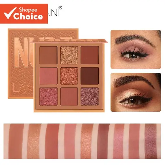 Paleta De Sombras LANGMANNI 9-Pan , 50g-Maquiagem De Nove Cores Perolada E Marrom Vermelho Fosco
