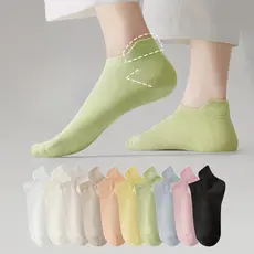 Kit 1 Par Feminino Sem Deslizamento Barco Meias 12 Macaron Cores Invisível Corte Baixo Respirável Verão Casual