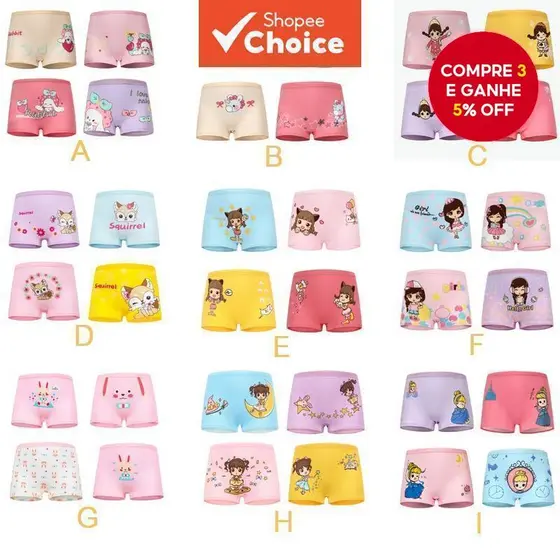 Cuecas Boxer De Algodão Para Crianças Meninas Calcinha Respirável Dos Desenhos Animados 4 Pçs Shorts Macio Confortável R