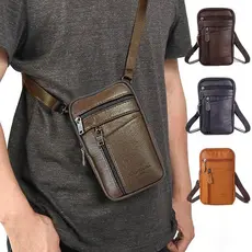 Mini Bolsa De Ombro De Couro Multifuncional Masculina – Capa De Telefone Crossbody E Peito Presente De Transporte Diário