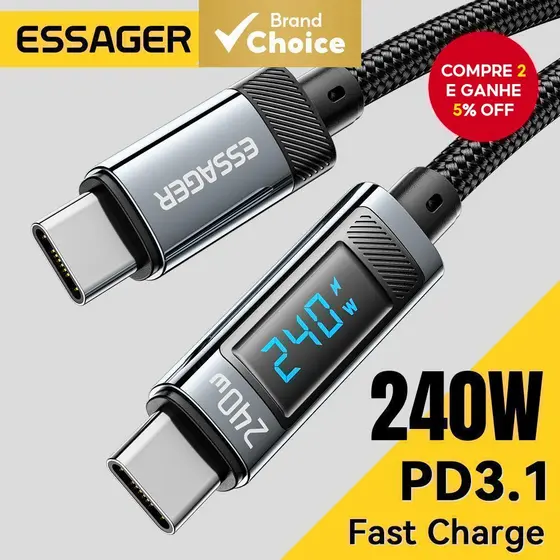 Essager Pd 240W Cabo Tipo C 5A Carga Rápida para Redmi Black Shark Huawei Mate 60 Pro