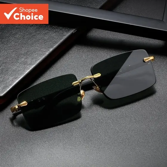 Óculos De Sol Sem Aro De Designer – Tons Retrô De Lentes De Corte UV400