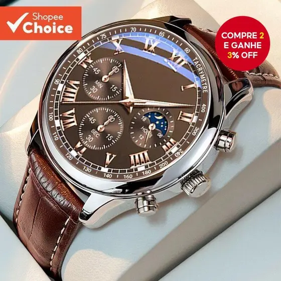 Relógio De Quartzo Empresarial Masculino Moderno , Pulseira De Couro Elegante , Estilo Casual E Esportivo