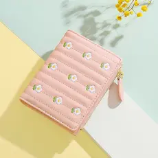 Carteira De Bordado Curto Feminina Fofa Estilo Coreano Para Mulher Com Bolsa De Moedas