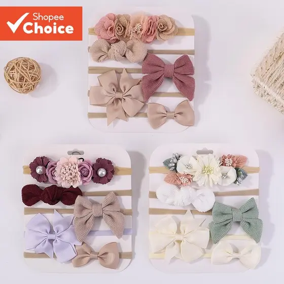 Conjunto De Tiaras Com Laço Para Bebês Meninas , Faixas De Cabelo Fofas Feitas À Mão Crianças