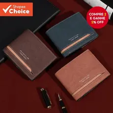 Carteira Masculina De Couro PU Slim Business-Design Horizontal Com Vários Compartimentos Para Cartões "