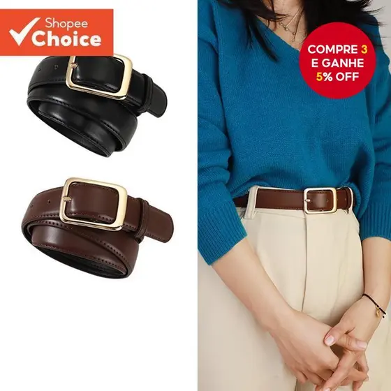 Feminino Nova Moda Magro Ouro Pino Fivela Cinto Durável Chique Versátil Para Jeans Escritório Casual