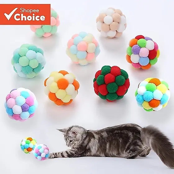 Brinquedo de gato Bola de sino colorida feita à mão Bola Saltitante Bola Interativa de Perseguição Pet Suprimentos
