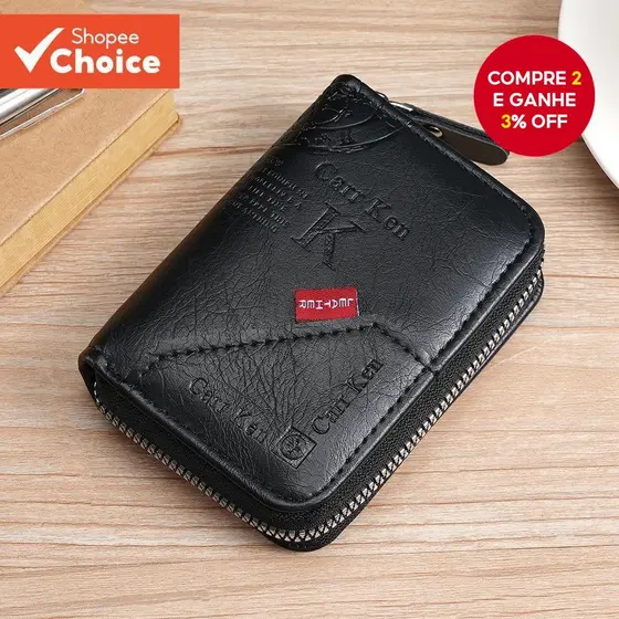 Porta-Cartões Masculino Vintage Com Zíper – Carteira Elegante Vários Bolso Para Moedas , Presente Ideal Ele