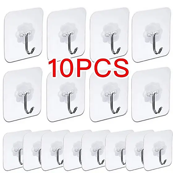 Gancho De Parede Adesivo 1/10 Peças , Reutilizável , Antiderrapante , Sem Rastros , Resistente , Na Sala De Banho , Cozi