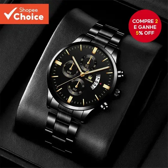 Relógio Masculino Dianteiro Da Moda Com Calendário De Pulseira De Aço Para Negócios E Uso Casual Sem Caixa