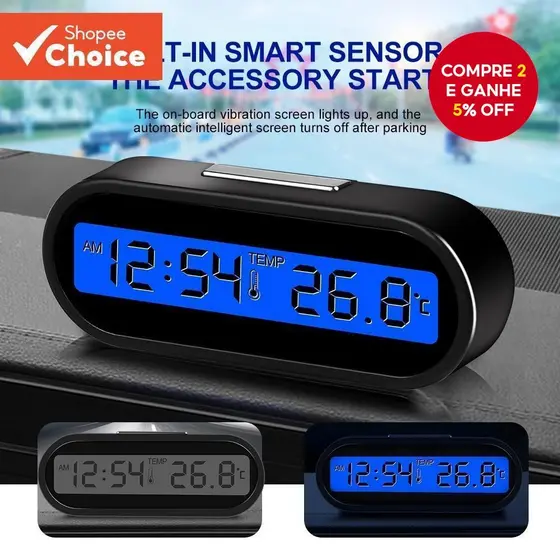 Relógio Digital Para Carro De Tempo 2 Em 1 Relógios Automáticos Luminosos LCD Backlight Display Acessórios De Estilo De