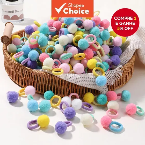 40 Pçs/Lote Menina Elástico Faixas De Cabelo Meninas Bola De Pelúcia Faixa De Borracha Para Crianças Doces Scrunchie Laç