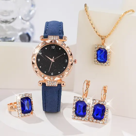 Coreano Ins Moda Acessórios De Luxo Relógio De Quartzo Conjunto Feminino 4 Peças