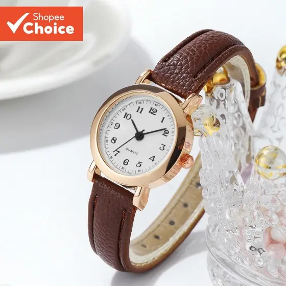 Relógio De Quartzo Com Mostrador Pequeno , Números Arábicos , Pulseira De Couro , Mulheres Elegantes E Modernas