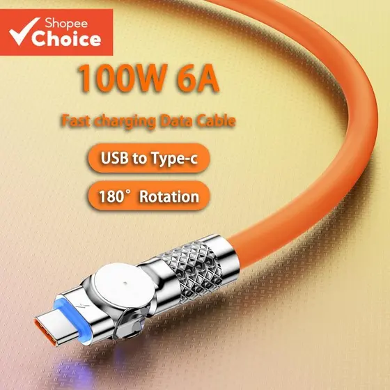 100 W 180 ° Rotação USB Tipo C Cabo de Carregamento Super Rápido para Redmi Oppo Huawei Samsung