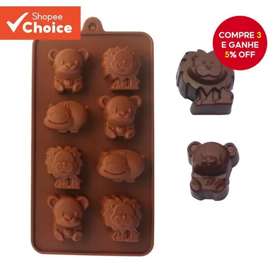Molde De Chocolate De Silicone De Qualidade Alimentar-Urso , Hipopótamo E Leão De 8 Cavidades