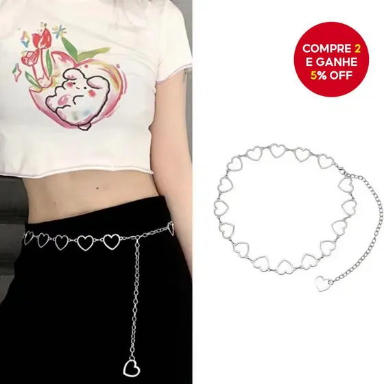 Corrente De Cintura De Coração Oco Ajustável Links De Metal Joias Corporais Para Festa Feminina