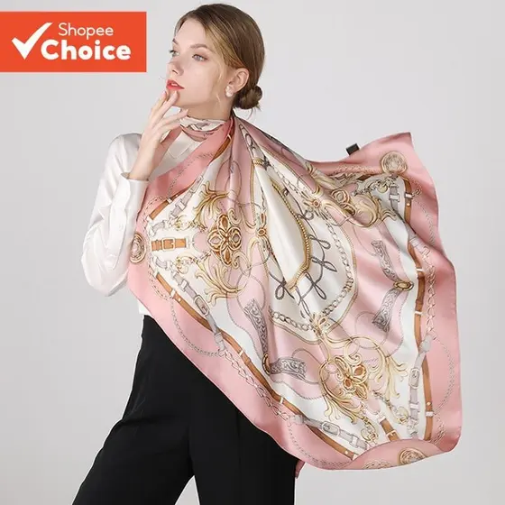 Lenço Quadrado Elegante De Imitação De Seda De 90 Cm-Combinação Versátil Para Festa/Diário