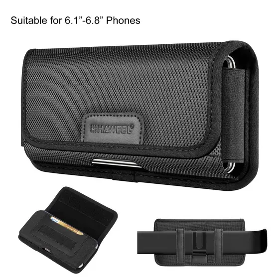 Bolsa Com Clipe Para Cinto De Telefone De Nylon HAWEEL 6.1-6.8 Polegadas-Transporte Horizontal Slot Cartão (Preto)