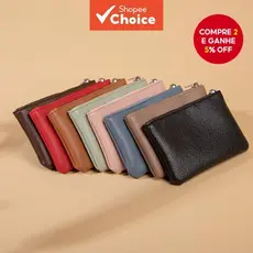 Bolsa De Moedas Pu Litchi Padrão Zíper Ultrafino Cartão Curto Armazenamento De Chaves