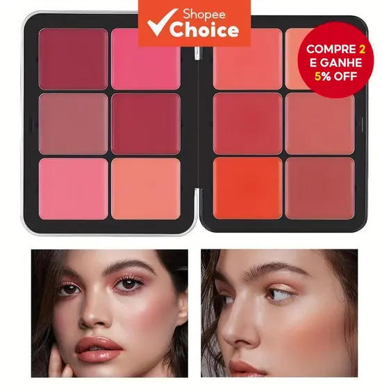Paleta De Blush 12 Em 1 CARLA SECRET-12 Tons , Creme , Alta Pigmentação , Acabamento Natural , Contorno Facial E Destaqu