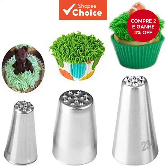 3 Pcs Creme de Aço Inoxidável Decoração Boca Pequena Grama Bico de Ferramentas Confeiteiro