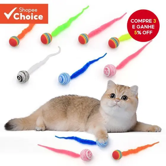 Brinquedos Para Gatos Bola De EVA Com Lagarta Colorida , Resistente À Mordida , Varinha Interativa Gatinhos