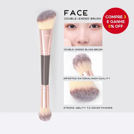 1 Pincel De Maquiagem Marrom De Ponta Dupla , Incluindo Mistura De Blush E Escova De Limpeza De Unhas