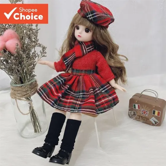 Boneca BJD 30CM Com 12 Articulações Móveis-Brinquedo De Vestir Em Escala 1/6 , Olhos Marrons E Roupa De Natal