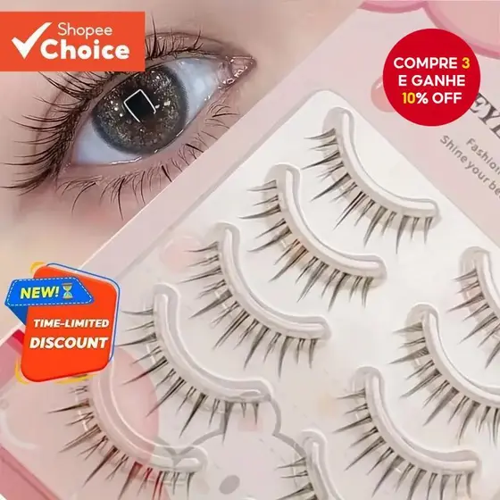 Cílios Postiços Naturais (5 Pares)-Macios , Reutilizáveis E Fáceis De Aplicar Para Olhos Maiores