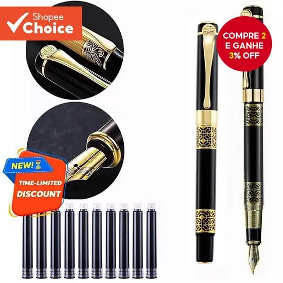 1 + 10 Peças Conjunto De Caneta De Metal Retrô Simples Caligrafia F Nib Clássico Vintage Presente Design Escrita De Pape