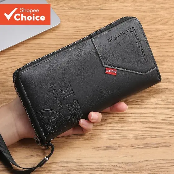Carteira Masculina Com Zíper Empresarial – Pulseira Elegante De Grande Capacidade Estampa De Letras