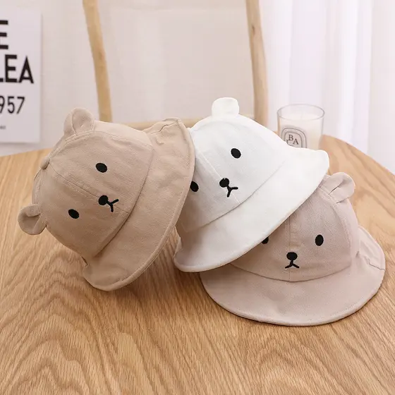 Chapéu De Pescador Infantil De Urso Fofo , Boné Casual Para Guarda-Sol Ao Ar Livre , Presente Meninos E Meninas