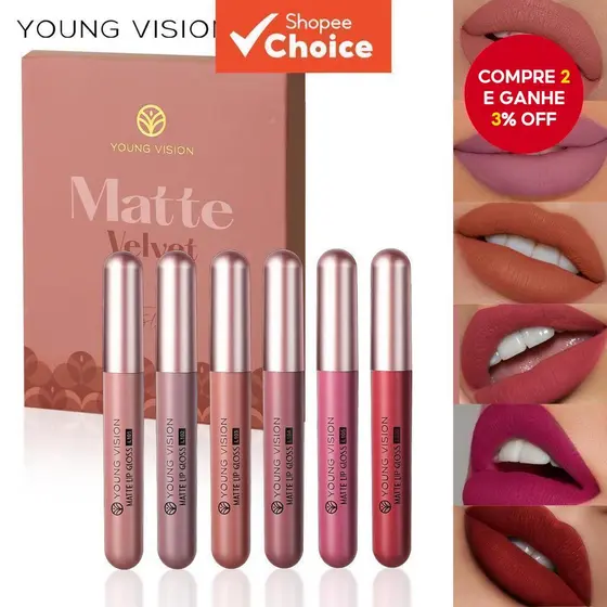 YOUNG VISION 6 Unidades De Luxo Veludo Fosco Kit Labial À Prova D'água De Transferência De Longa Duração Cor Suave Para