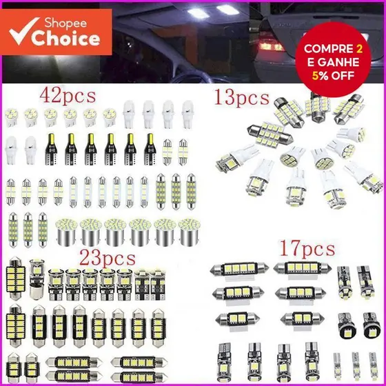 Kit De Luz Interior LED Atualizado -Mapa Combinado Branco , Cúpula , Porta-Malas , Lâmpadas De Placa De
