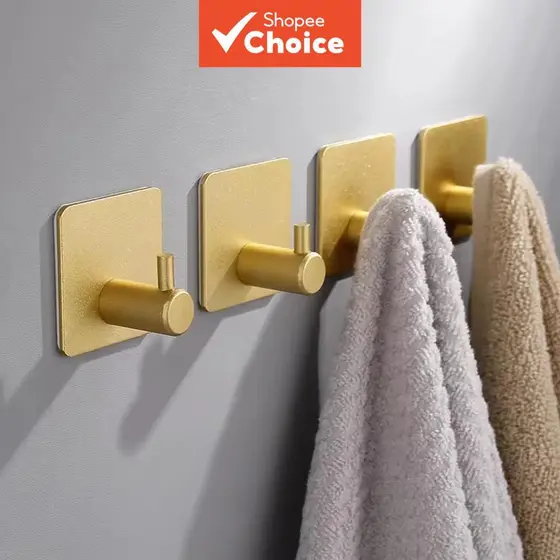 Ganchos de Parede Reforçados de Aço Inoxidável Dourado, Gancho Autoadesivo para Toalhas, Roupas, Suporte de Toalha,