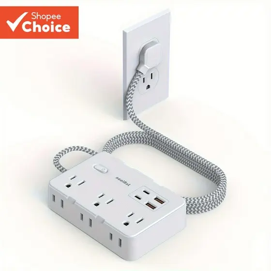 Tomada de Alimentação Multifuncional com Porta USB 5V, Carregamento Rápido, Resistência a Choque, 1,5m, Tomadas AC