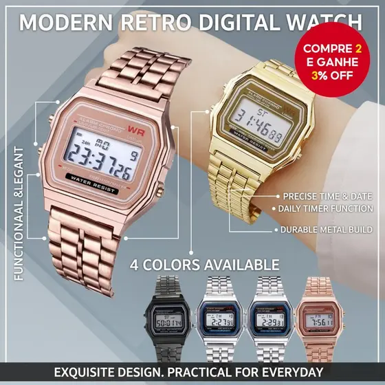 Relógio De Pulso Feminino Retrô Elegante Quadrado e Quartzo Minimalista Fashion Ouro Rosa