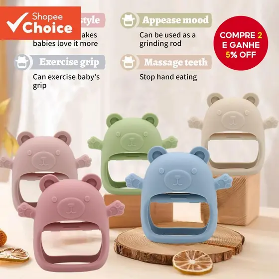 Brinquedos para Dentes de Bebê com Luvas de Dedo em Silicone Qualidade Alimentar Anti-Quebra Vermelho Escuro