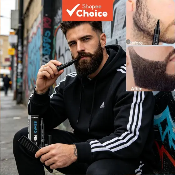 EELHOE Caneta para Barba Resistente à Água com Pincel, Kit de Contorno e Preenchimento para Definição de Barba