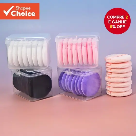 Conjunto Redondo De 8 Puffs De Maquiagem Com Caixa De Armazenamento , Adequado Para Todos Os Tipos De Pele , Macios E Ad