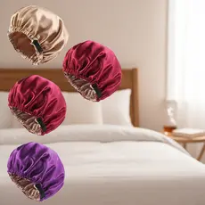 Touca de Dormir para Mulheres com Cabelos Cacheados Naturais - Touca de Cetim Ajustável, Cuidado de Beleza e Cabelo