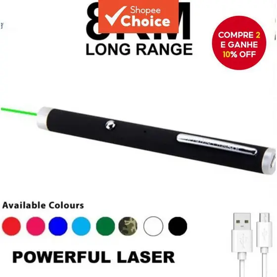Ponteiro Laser Verde Recarregável De Longo Alcance , 8 Km , Carregamento USB , Luz Infravermelha Para Observação De Estr