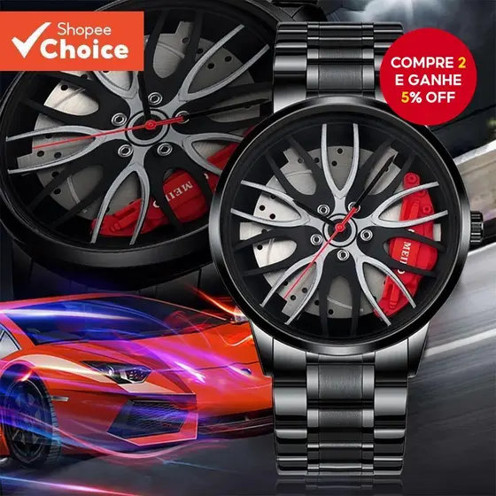 Moda Masculina Esportes Watchc hes 3d Roda De Carro Pulseira De Aço Inoxidável Relógio De Pulso Masculino Quartzo Relógi